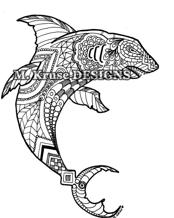 Shark Zentangle Coloring page BUY 2 GET 1 FREE Coupon in