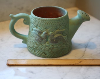 Verdi Gris Lovebird Pottery Pitcher Vase