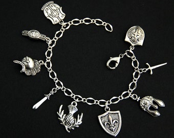 Renaissance Bracelet. Crusades Charm Bracelet. Ren Faire Medieval Bracelet. Silver Bracelet. Historical Jewelry. Handmade Jewelry.