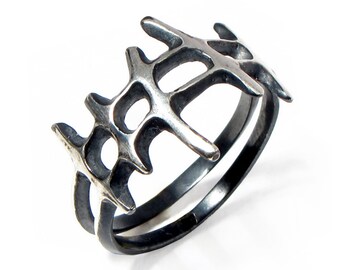 SAMURAI Black Mens Silver Ring, Oxidized Silver Ring, Men's Black Ring, Large Mens Ring, Edgy Alternative Band, Unique Mens Ring