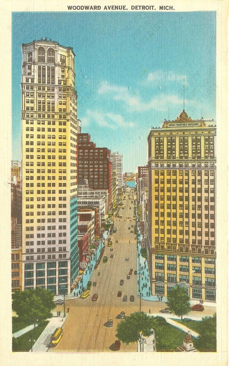 Vintage Detroit Postcard Print: Woodward Avenue in Detroit