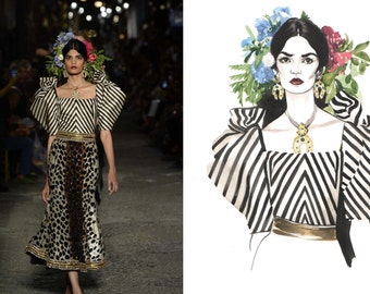 Custom fashion illustration.Watercolor custom fashion portrait or look from photo.DIGITAL FILE