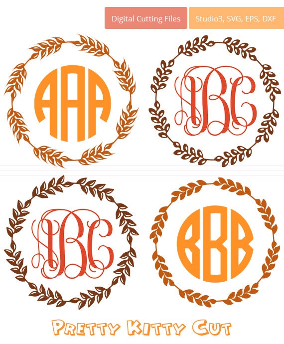 Download Wheat Wreath SVG Monogram Frames instant download cut file