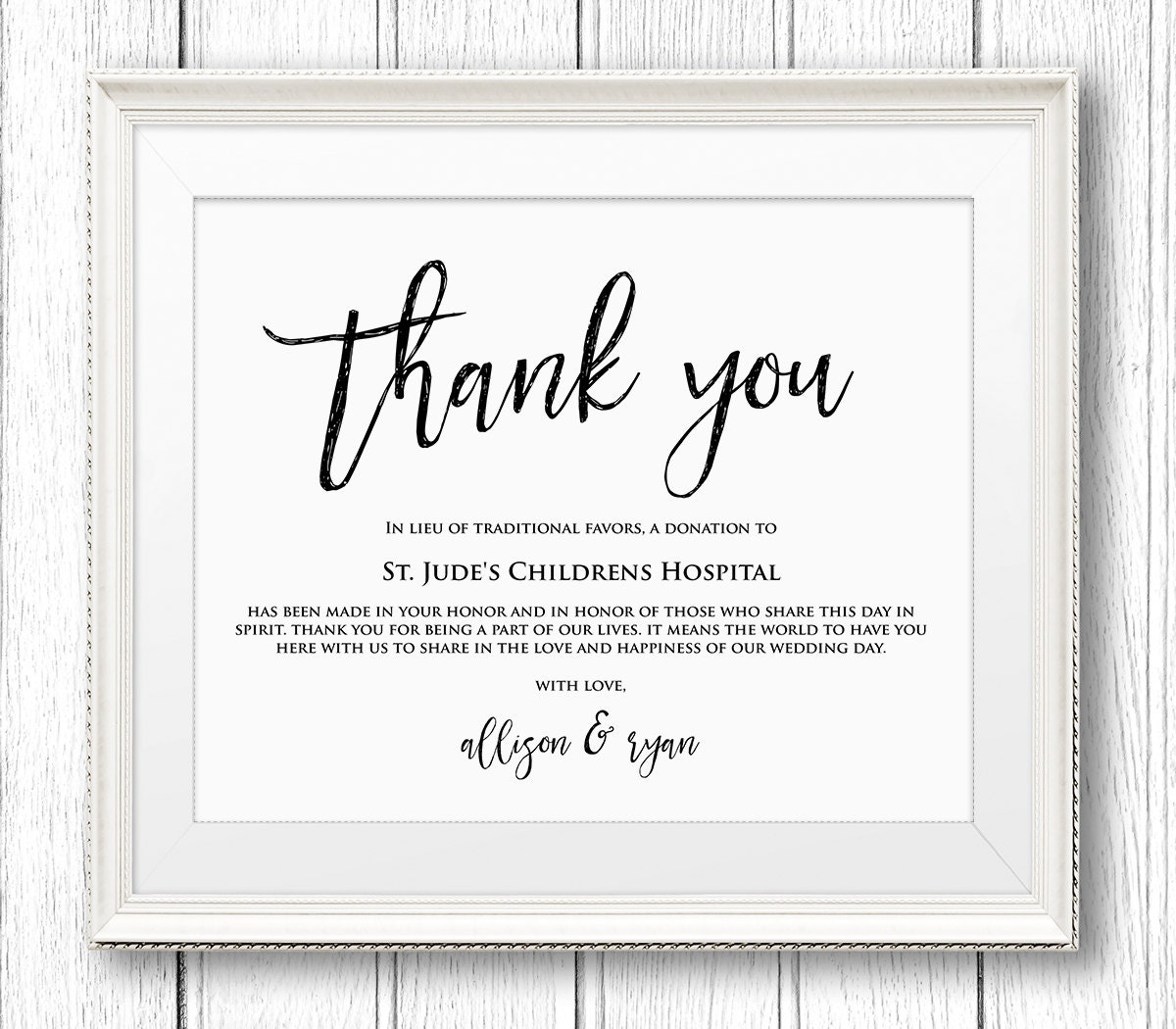 Lieu of Wedding Favors Sign, Thank You Charity Printable Sign, Donation ...
