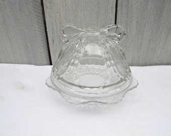 Clear Glass butter dish, Bow top butter dish, round butter dish, lidded butter dish, pressed glass cheese dish, cheese ball serving dish
