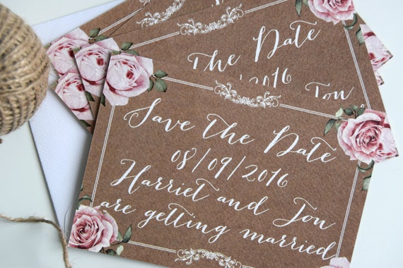 Vintage Kraft Wedding Save The Date Cards
