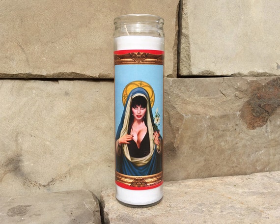 Elvira Themed Celebrity Prayer Candle - Horror Decor - Humor - Parody Art - 7 Day Candle