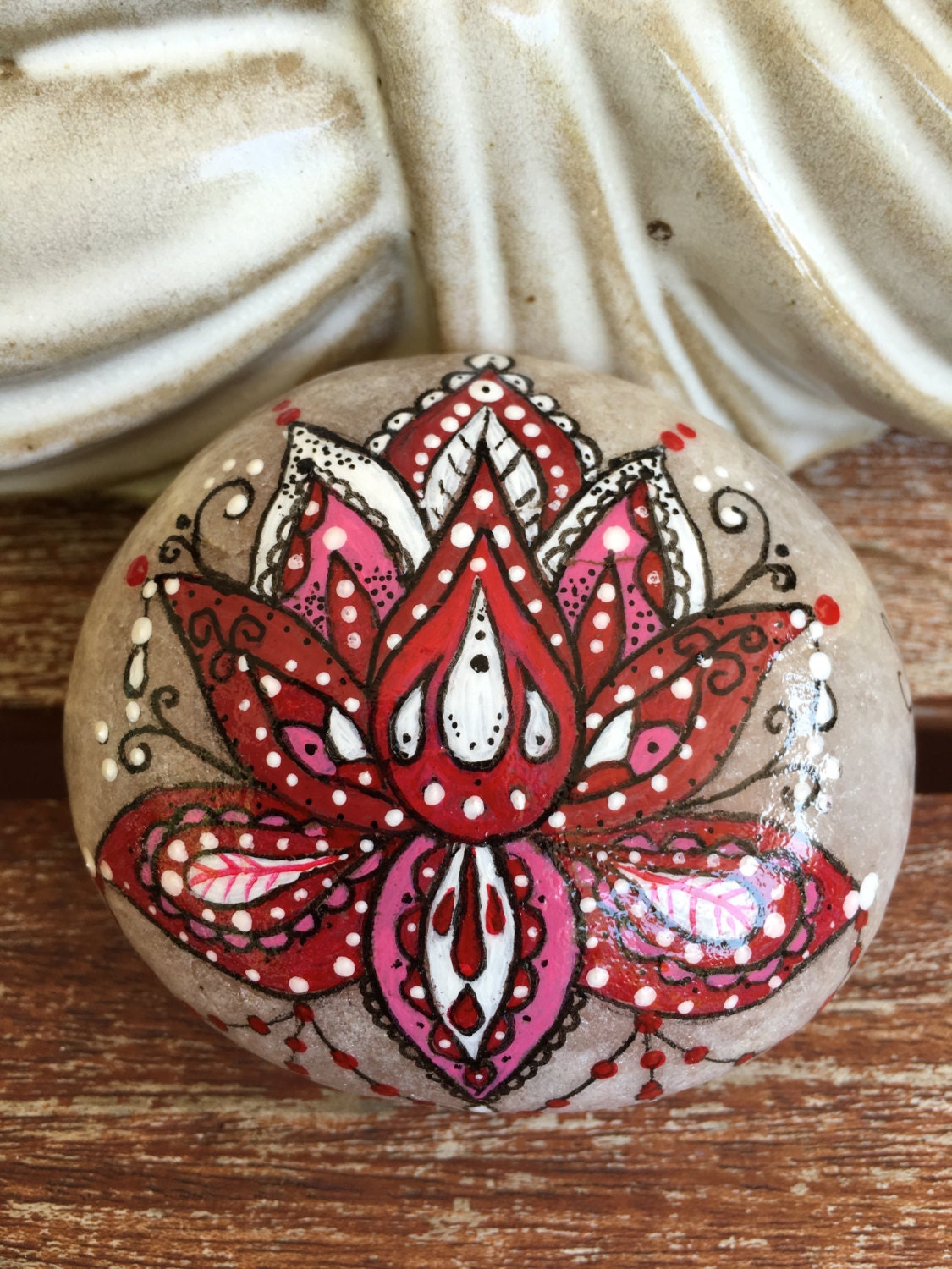 Hand painted stone lotus flower stone art