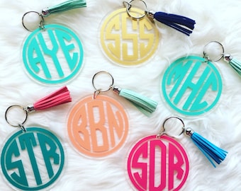 3" Circle Monogram Keychain With Tassel