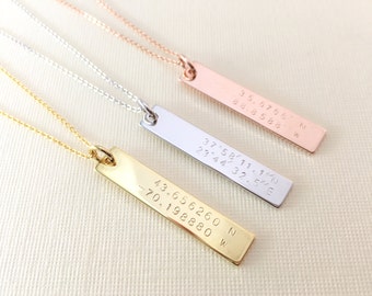 SALE • SALE // Coordinates Necklace/ Customized Sleek Long Bar/ GPS or Longitude, latitude-longitude/For Bridesmaid, Birthday, Sisters & All