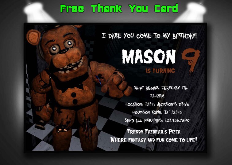 FNAF Birthday Invitation FNAF Invitations Five Nights at