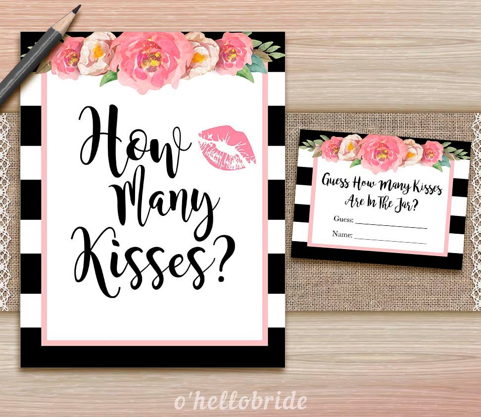 Guess How Many Kisses Game Printable Black and White Pink
