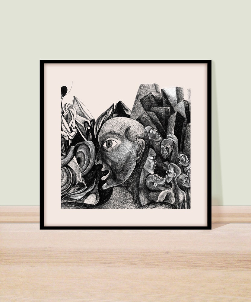 Black and white wall art print Giclee print Surreal art