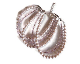 MULTISTRAND Pearl Cuff Bracelet pale pink and swarovski