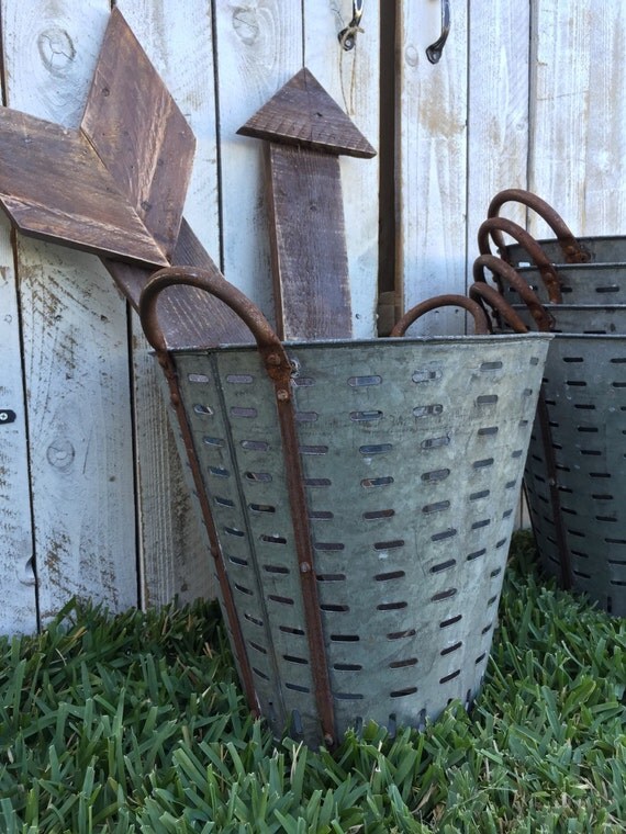 Vintage Olive Bucket w/ Handles by PaintedDoorCo on Etsy