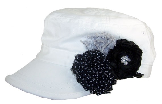 Women's White Cadet Cap Cadet Hat Embellished Shabby