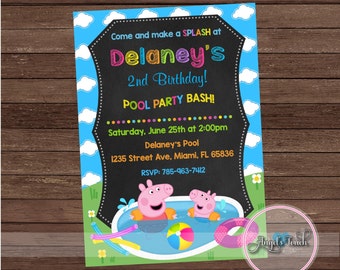 Peppa Pig and George Pool Party Invitation, Peppa Pig Birthday Invitation, Peppa Pig and George Birthday Party Invitation, Digital File.