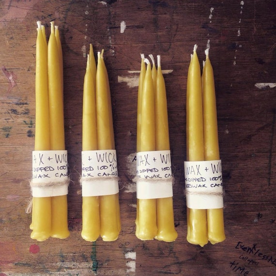 Pack of 4 handdipped beeswax tapered candles by WAXANDWICKUK