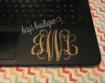 Laptop Decal, Glitter Monogram, Laptop, Car Window, Vinyl, Decal, Sticker, Glitter Decal, Glitter Sticker, Decals for Cars, Stickers, Custom