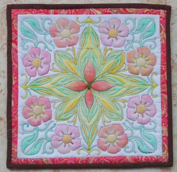 Fabric Art Painted fabric art quilt Quilted wall hanging