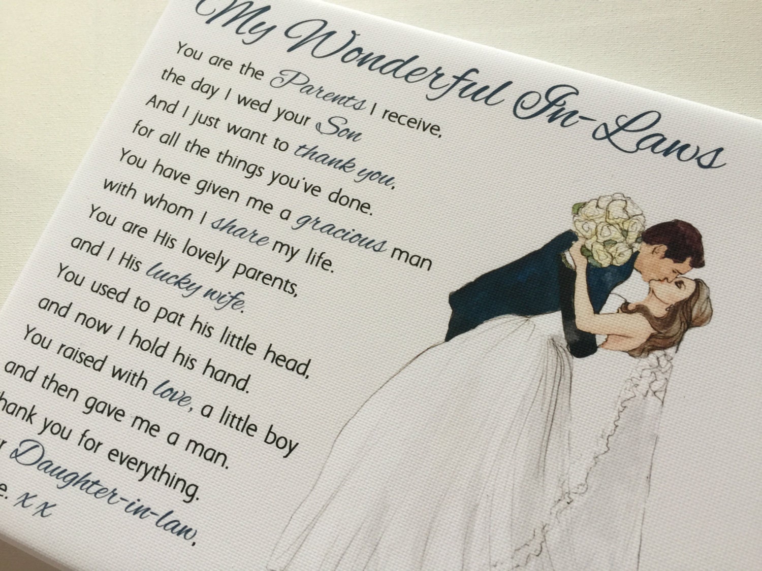 Wedding gift for inlaws parents keepsake poem print picture