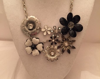Black and White Flower Bib Necklace