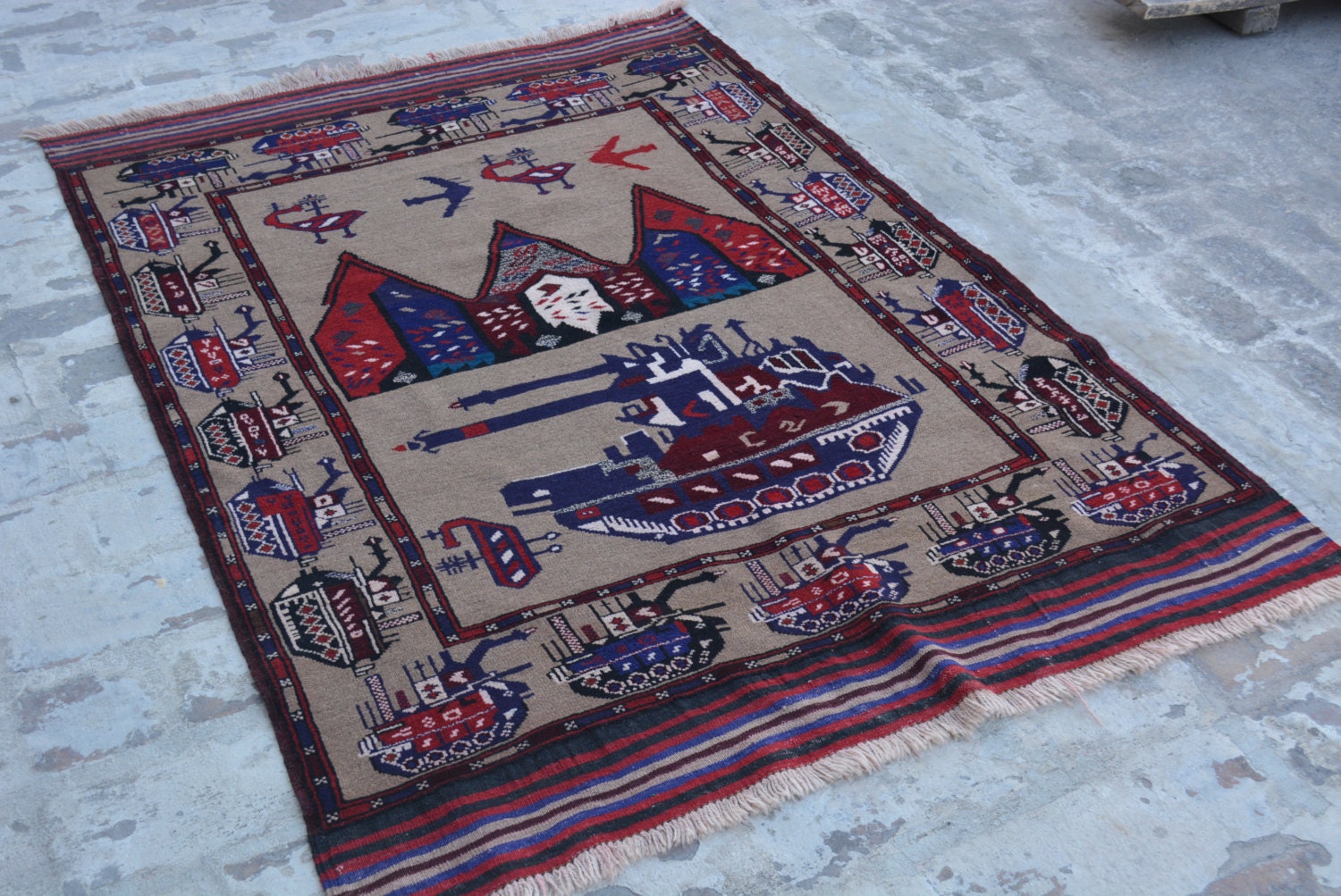 BIG SALE 5'11 x 3'11 Feet Vintage Afghan War Rug