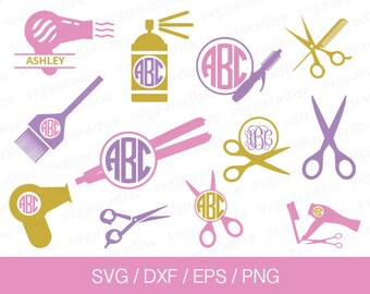 Hairdresser Svg, Hair Dresser Monogram Frame Svg, Svg, Eps, Dxf, Png use with Cricut & Silhouette