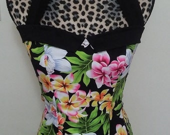 Floral Pinup/ Rockabella Sailor Collar Halter Top Sz. S, M, L, XL