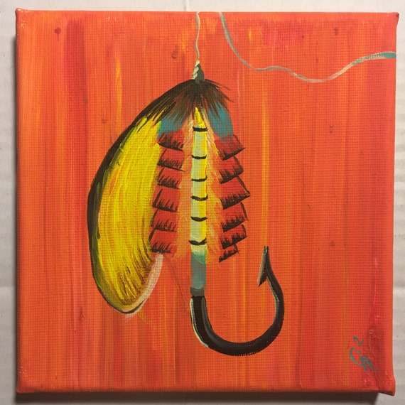 Fly Fishing Lure Acrylic Painting by SavvyCreationsStudio on Etsy