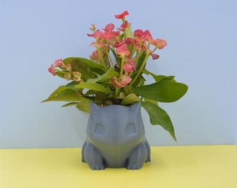 Small Bulbasaur planter/ Pokemon planter/Succulent Planter/3D printed/blue gray planter/cactus planter/gift for her/