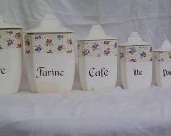 French vintage storage jars or canisters. Complete set of six.
