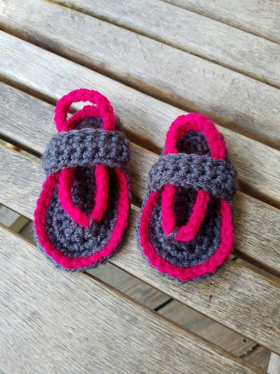 Crochet Baby Girl Sandals 3-6 Months Charcoal Gray and Dark