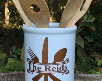 Personalized Kitchen Utensil Holder, Porcelain Utensil Holder, Utensil Caddy, Housewarming Gift, Wedding Gift, Chef Gift,