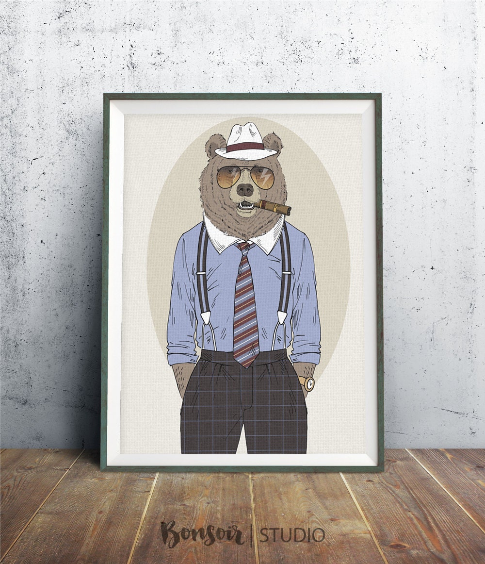 Hipster Bear Poster 8x10 Cool Bear Print Bear Poster Kids