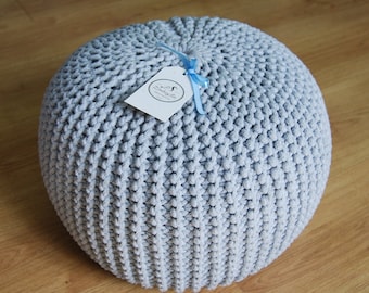 Knitted Pouf - colours, Grey, Seat, Crochet Pouf, ottoman, footstool