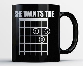 Guitar Gifts - Guitarist Mug - Guitar Lover Coffee Cup - Guitar Gift Ideas - Music Gift - Guitar Art - She Wants the D