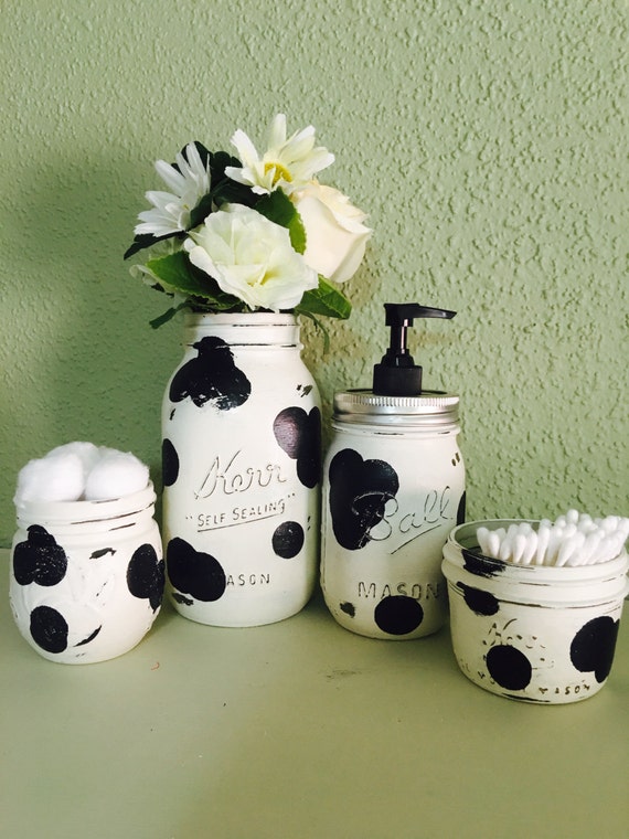 Holstein Cow print Mason Jars Bathroom Set by TruTransformations