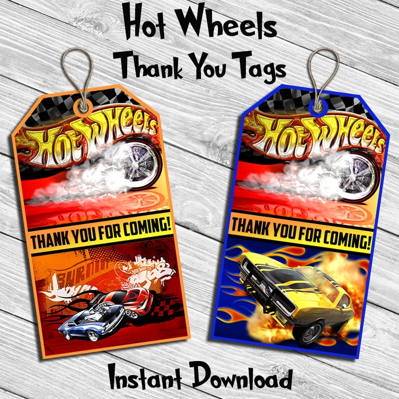 Hot Wheels Birthday Party Thank You Tag Thank by DreamsDigital