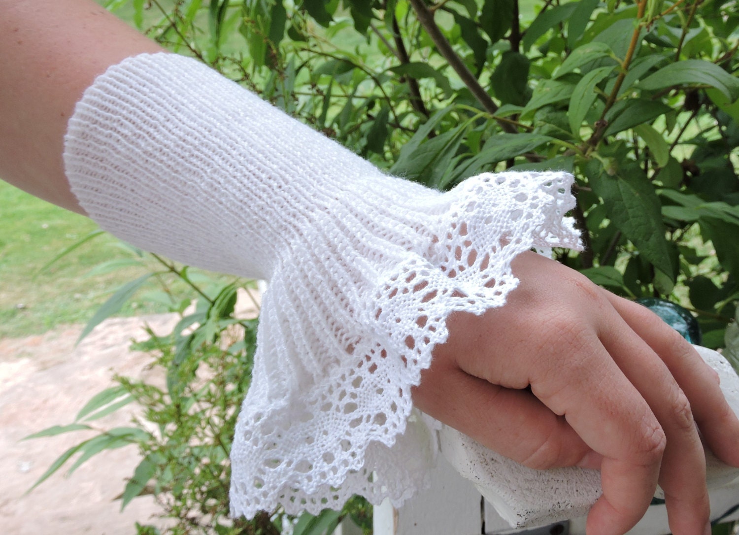 Lacy Knitted Wrist Ruffled Cuff by LacyCuffsStore on Etsy