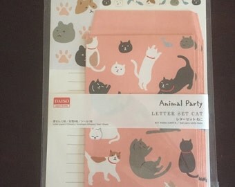 Cat stationary letter set, 12 sheets of paper and 6 envelopes and stickers