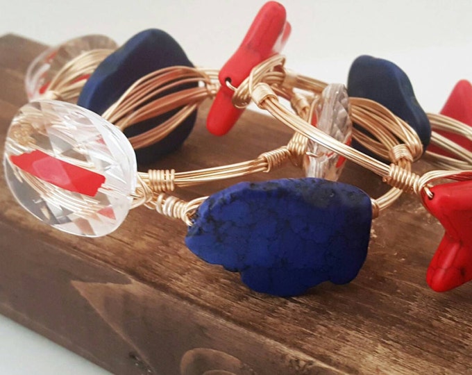 SALE 15% off Howlite Star Wire wrapped Bangle, Bracelet, Bangle, Bourbon & Bowties Inspired