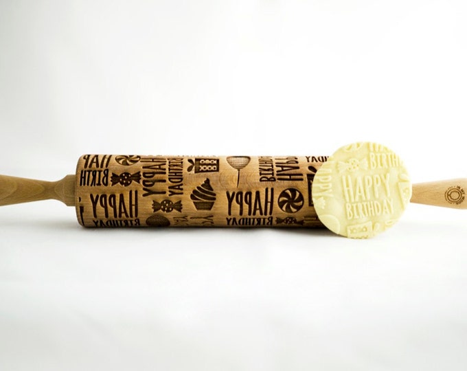 HAPPY BIRTHDAY rolling pin, embossing rolling pin, engraved rolling pin for a gift, gift ideas, gifts, unique, autumn, wedding