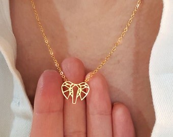 Origami Elephant Necklace, Elephant face necklace / 18k Gold, Silver / layered necklace / wedding jewelry , Gift , custom necklace