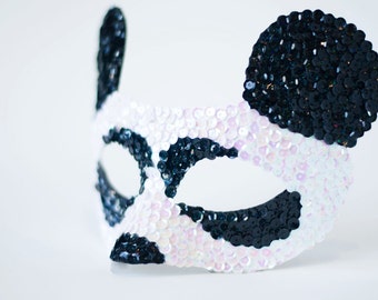 Panda Mask! Men's Masquerade Mask, Mardi Gras Mask, Animal Mask, Men's Mascarade Mask, Bear Mask Mask on a Stick! The "Theodore"