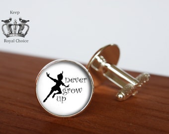 Never Grow Up pair of cufflinks, Peter Pan inspired cuff links, Tie clip, Personalized Men Wedding Jewelry, gift for dad