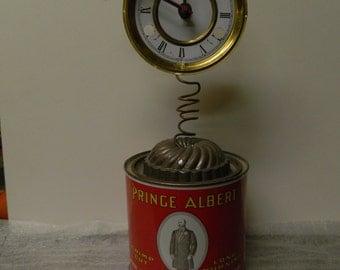 vintage upcycled can made into a funky clock