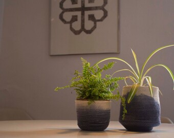Dip-Dyed Rope basket Plant Pot Storage Vessel (large)