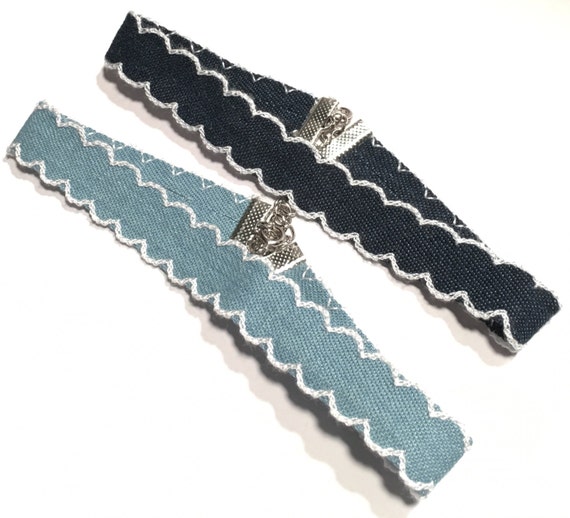 Denim Choker | Chokers | Light or Dark | Blue Jean | White | Casual | Necklace | Jewelry | Gift | Gifts | JEANNE