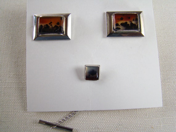 <b>Montana Moss</b> AGATE Cufflinks and Tie Tac tack set - il_570xN.1106550107_auf0